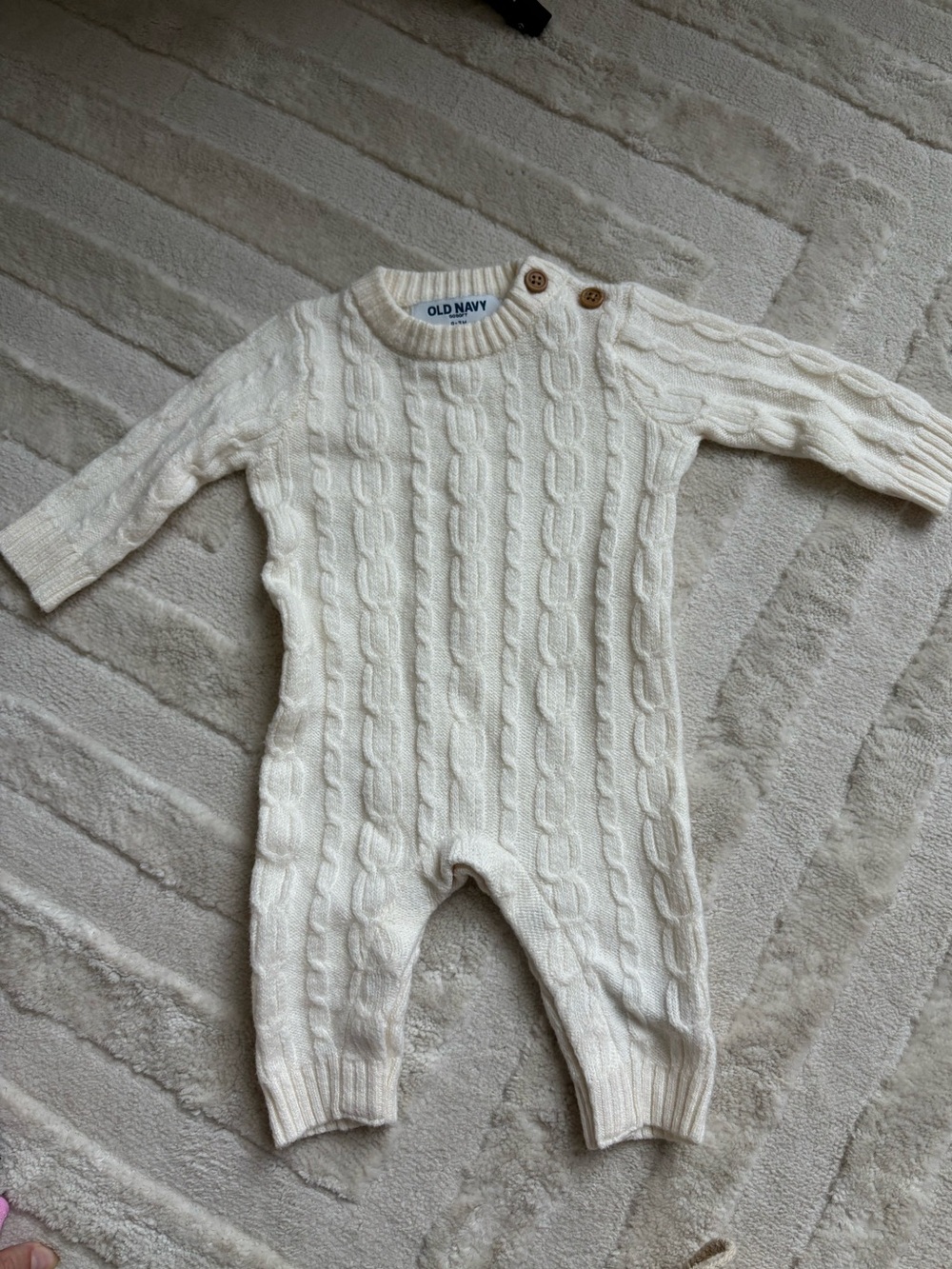 Old Navy Cream Cable Knit Baby Romper with Shoulder Buttons